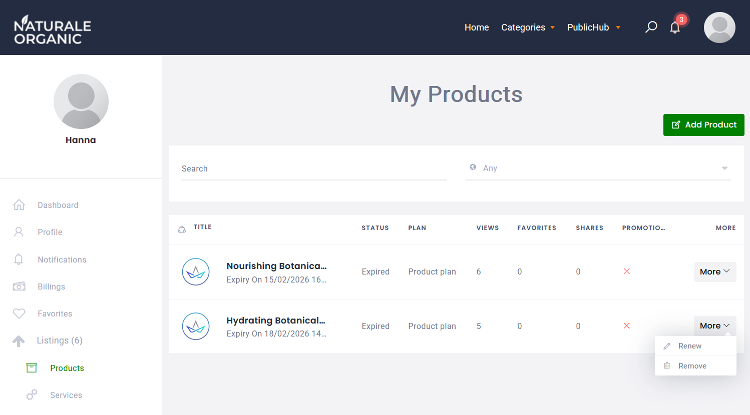 Platform dashboard preview